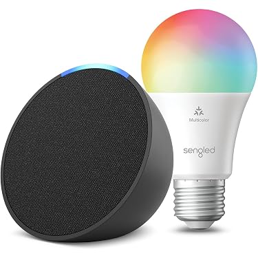 Echo Pop | Antracite + Philips Hue White Lampadina LED Smart (E27), compatibile con Alexa - Kit di base per Casa Intelligente