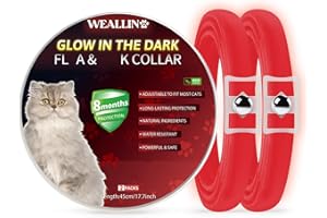 WEALLIN Si Illumina al Buio Collare Antipulci per Gatti, Collare Antiparassitario per Gatti con Protezione Efficace di 8 Mesi, Impermeabile Regolabile Collare Antipulci Gatto, Rosso(2 Pcs)