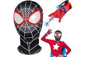 Tydeus Guantes Lanza Telarañas y Mascara, Launcher Gloves de Arañas Niños, Máscara(Negro), Guantes de Juguetes para Infantil Fiestas de Carnaval, Halloween Cosplay