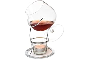 CKB LTD® Verre à Cognac Brandy Snifter Warmer Glass Stand Gift Set with Tealight Candle & Crome Holder Verres à Cognac et à dégustation
