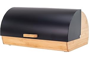 Erreke Portapane, Porta Pane da Cucina, Aumenta il Tempo di Freschezza e Conserva l'Aroma del Pane Fresco, Realizzata in Acciaio e Bambù con Coperchio Scorrevole, Colore Nero