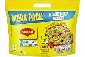 MAGGI 2-Minute Instant Noodles, Masala Noodles With Goodness Of Iron, Made With Choicest Quality Spices, Favourite Masala Taste, 840/900g Pouch (Pack of 12, 70/75g each) (weight may vary)