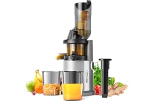 ‎AIRMSEN AIRMSEN Slow Juicer, Juicer Vegetable and Fruit with 82 mm Large Filling Opening for Whole Fruits, Max 450 W BPA-Free Cold Press Juicer Machine with 2 Containers and Brush - Silver
