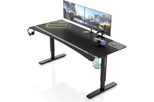 ‎EUREKA ERGONOMIC EUREKA ERGONOMIC Gaming Tisch 160 x 70 cm Höhenverstellbarer Schreibtisch,Großer manuell höhenverstellbarer Schreibtisch mit kostenlosem Mauspad,Controller-Ständer,Getränkehalter,Kopfhörerhake