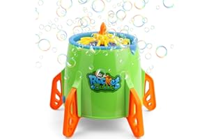 Hanmulee Bubble Maker Machine, Portable Automatic Rocket Bubble Blower 3000+ Bubbles per Minute for Kids, 6 Packs of Bubble Liquid for More Bubbles, Toys for Garden Party Outdoor