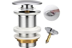 KULACO piletta di scarico per lavabo senza troppopieno, valvola di scarico universale in ottone cromato, valvola pop-up Tappo per lavabo Click Clack, piletta di scarico senza troppopieno, cromato
