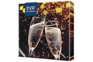 ‎PAW DECOR COLLECTION PAW - Servietten 3-lagig (33 x 33 cm) I 20 Stück I Perfekt für Geburtstage, Partys, Hochzeiten, Kommunion und Feiern I Papierservietten Bunt - Champagner, Gläser, Seifenblasen, Silvester I Sparks