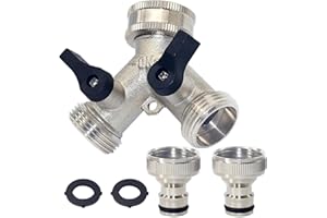 Tesmotor Distribuidor en Y de 2 vías para grifos, Distribuidor de 2 vías con 2 3/4 Pulgadas BSP Manguera de jardín, Conector de Grifo, Color Plateado