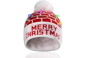 Hifot LED Light Up Hat Beanie Knit Cap Bright and Colorful Xmas Christmas Party Beanie Cap Warm Novelty Knitted Beanie Cap