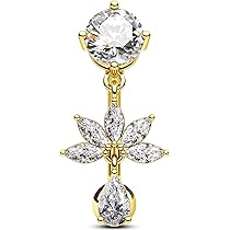 OUFER 14G navelpiercing bloem zilver goud piercing navel 316L chirurgisch staal navelpiercing sieraden navelring helder CZ bananabells body sieraden voor vrouwen 10 mm, 14G10mm, Roestvrij staal