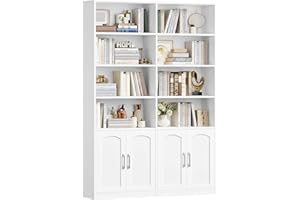 FirFurd Bookcase 6-Tier Bookshelf with Doors 185.5cm Living Room Bookcase Freestanding Display Shelf Tall Storage Cupboard for Home Office White 115x27x185.5cm