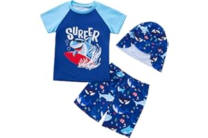 Naiyafly Baby Boy Swimsuit Set Toddler Kids Sun Protection Short Sleeve Bathing Suit Children One Piece/Rash Guard Suit Swimwear Sunsuit for Swimming Summer Beach and Pool
