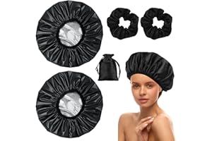 KASURE KAUSRE 2 Pièces Bonnet Chauffant Cheveux Soin Noirs Imperméables à Double Couche Pour Soins Capillaires Avec 2 Bandes de Cheveux Noires, Bonnets Chauffants Pour Salon de Coiffure Spa
