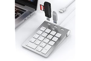 TIOLEJE Clavier Numérique Filaire USB - Mini Clavier Numérique Portable USB Équipé de 3 Ports USB2.0 480Mbps, Alimenté par bus Pavé Numérique fin 18 Touches pour Ordinateur Portable, Surface Pro, PC, Mac, Pad