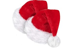SATINIOR 2 Gorros de Papá Noel Gorro de Navidad Unisexo Sombrero de Navidad para Vacación (Rojo, 12,6 x 17,7 Pulgadas)