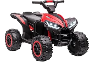 HOMCOM Quad électrique Enfant 12 V, Voiture électrique Enfants 2 Moteurs 2 Vitesses 3-6 km/h, phares LED, klaxon, pour Enfant de 3 à 5 Ans, poignée et Selle Ergonomique, Rouge
