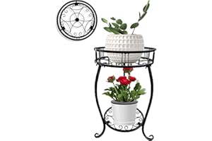 MEEYUU 2 Tier 45cm Tall Plant Stand Indoor Outdoor Metal Pot Holder Rack Pot Stand Heavy Duty Plant Shelf Rustproof Multiple Plant Round Supports Rack for Planter Corner Garden Balcony Patio (Black)