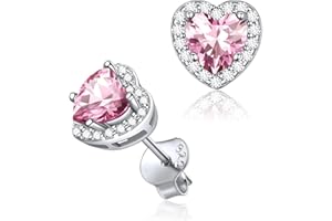 ChicSilver Pendientes Corazón Mujer Plata de Ley 925 Pendientes Brillantes Pequeños con Circonitas Piedras Colores Regalo Cumpleaños