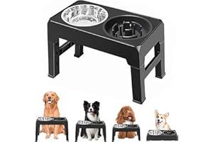 MEYDLL Elevated Dog Bowl, Stainless Steel Raised Dog Bowl, Dog Bowl with Adjustable Stand, Double Dog Food and Water Bowl, Raised Dog Bowl for Large Dogs Medium Gogs, 4 Heights, Black