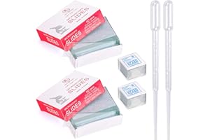 HATANSE 100 Stück 76x26mm Vorgereinigte Mikroskop Objektträger und 200 Stück 20x20mm Deckgläser Microscope Slides Mikroskop Zubehör mit 4 Tropfer