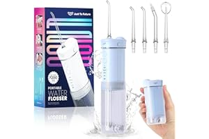 JTF Hydropulseur Jet Dentaire Portable Mini, Électrique Voyage Irrigateur Oral Detartreur Avec 5 Buses Rechange, 4 Modes Water Flosser, 230 ML Réservoir D'eau Escamotable, IPX7 Étanche(Bleu)