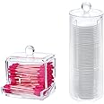 PuTwo Cotton Pads Holder Q-Tips Cotton Swab Q-Tips Holder Cotton Balls Dispenser Bathroom Canisters, Qtip Holder, Bathroom Jars for Cotton Balls, Cotton Swabs, Q-Tips - 2 Pack