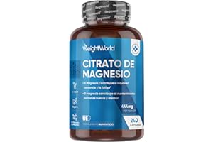WEIGHTWORLD Citrato de Magnesio 240 Cápsulas Veganas - 444mg de Magnesio Puro provenientes de 1480mg del Citrato, Para 4 Meses, Contribuye a la Reducción del Cansancio y la Fatiga (EFSA), Sin Gluten ni OGM