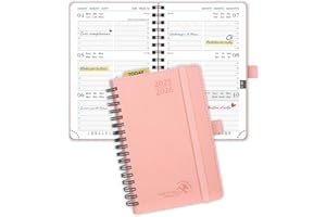 POPRUN Agenda 2025 2026 Piccola 16 x 10,5 cm, Agenda Settimanale A6 Spirale 17 Mesi da Ago.25 a Dic.26, Copertina Morbida in Pelle Vegana, Carta Spessa da 80 GSM, Rosa