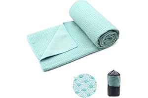 EUNZEL Yoga Towel,Hot Yoga Mat Towel - Sweat Absorbent Non-Slip for Hot Yoga, Pilates and Workout 24" x72(Grip Dots,Teal)