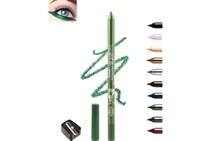 LESTPOLA Crayon Gel Yeux Pailleté Vert, Métallique Brillant Eye Liner Waterproof et Longue Tenue, Eyeliners Effet Tatouage avec Taille-Crayon, Anti-Salissures, Très Pigmenté Maquillage pour Party Cosplay-08