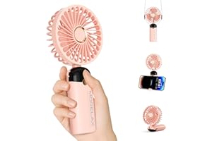Morelax Ventilador de Mano, Mini Ventiladors Portátil, 4000mAh Recargable, Bolsillo Pequeño Ventilador Con 6 Niveles de Velocidad, USB，Plegable 90° para Casa, Oficina, Escuela, Exterior, Rosa
