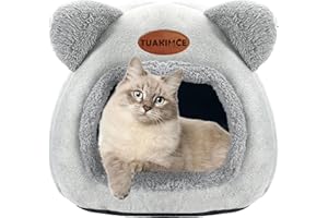 TUAKIMCE Cat Beds for Indoor Cats, Cat Cave Bed Igloo, Cat Bed Tent House with Removable Washable Pillow Cushion, Super Soft Calming Fluffy Kitten Bed Sofa Mats Foldable Portable Pet Bed