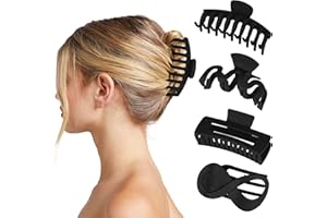 ‎RVLZKCPG 4 Stück Haarklammer Groß Schwarz Haarklammer Dicke Haare Haarspangen Damen Dünnes Haar Rutschfest Haarklammern Kunststoff Matte Haarspange für Mädchen