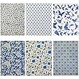 Primst 6PCS Pottery Art DIY Stickers Ceramic Clay Transfer Paper Flower Paper Porcelain Glaze Underglaze Transfers for Pottery Overglaze Enamel Waterslide Decal (Blue)
