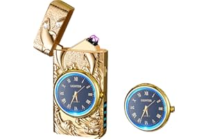 RSBYE Encendedor Eléctrico Delfín con Reloj, Encendedor de Plasma de Doble Arco, Elegante Encendedor Personalizado, Encendedor USB Recargable, Encendedor para Hombre y Mujer (Dorado)