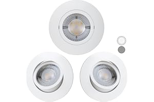 ‎SCANDINAVIAN HOME LYSEA Scandinavian home Set of 3 LED Spotlights Swivelling 68 mm - 75 mm I Suitable for Bathroom I Warm White 230 V CRI 90 4.3 W 350 lm 3000 K 68 mm I Matte White I LED Recessed Ceiling Light Flat