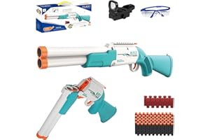 MRABBITOO Pistola Giocattolo, Giocattolo a Doppia Canna, Giocattolo con 80 Proiettili Molli e Pistola esplosiva in schiuma EVA e 12 gusci vuoti, Regali di Compleanno di di Natale per Ragazzi Giovani 8-18 Anni