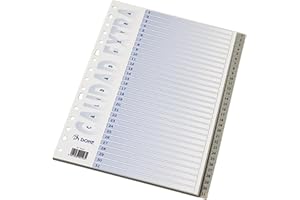 Dohe - Divisori raccoglitori 2 e 4 anelli (31 pz.) - Indici Formato Folio, Numerati 1-31, Plastica Resistente 180 micron, 16 Fori - Colore Grigio