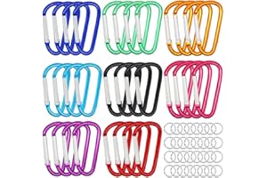 H&W 32 Pcs Clip Mousqueton,46mm Porte-clés Mousqueton avec Anneau en D 8 Couleurs,Mousquetons à Ressort durables en Aluminium avec Anneaux en Acier 32pcs pour l'extérieur