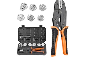 HRVXYNTH Pinces à Sertir, 7 in 1 Sertisseuse de Câble à 7 TêTes Outil de Sertissage avec Mâchoire pour connecteur Electrique Thermorétractable,isolées et non isolées,Cosses à Virole et Embouts Orange
