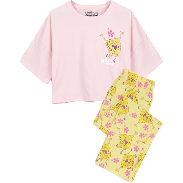 SpongeBob Schwammkopf Damen Pyjama Set – Raglan T-Shirt & Shorts, 100% Baumwolle