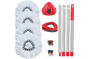 Sgizoku Lot de 7 têtes de balai turbo compatibles avec Viledas All Turbo Mop 1 réservoir, 4 têtes de balai blanches en microfibre, 1 base triangulaire rotative, 1 brosse à récurer, manche de 76,2 à