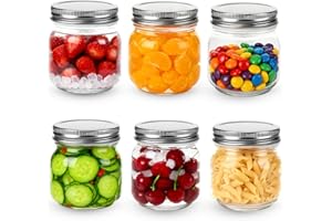Alitree Lot de 6 Mason Jar avec Couvercle, bocaux Mason Jar en verre,Bocaux à Pickles & Bocaux en Verre Conserve Bocal en Verre avec Couvercle idéaux pour les confitures et conserves (250m)