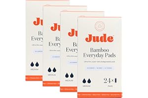 Jude Everyday Bamboo Incontinence Pads for Women | Medium Leaks & Gushes | Ultra Thin, Super Soft & Absorbent Leak Protection | Secure Day & Night Moisture Barrier | 96 Disposable Biodegradable Pads