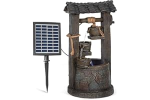 Blumfeldt Speyer - Fontaine de Jardin d'eau Solaire, 2,8 Watts, Autonomie 5h, Panneau Solaire 17,5 x 14 cm, Extérieur-intérieur, Forme de puit, Zen, 4 Cascades, Eclairage LED, Fonte
