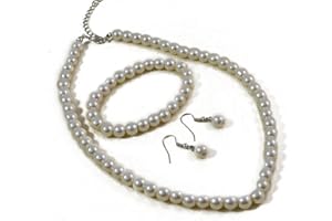 Jay Jewellery - Cream Glass Pearl Necklace with Earrings and Bracelet