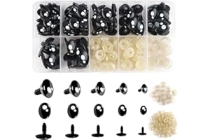 TOAOB THE ONE AND ONLY BABY TOAOB 152 pcs Yeux de Sécurité Amigurumis 8mm 10mm 12mm 14mm 16mm Yeux de Poupée Noir Ovale en Plastique avec 76pcs Rondelles pour Artisanat DIY Fabrication de Marionnettes Animaux en Peluche