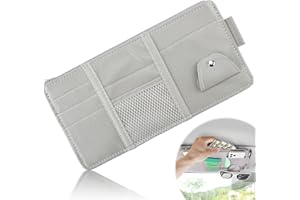 Runquit Car Sun Visor Organizer, Leather Storage Multi-Pocket Pouch Case Bag with Zipper for Cards License Registration Pen Glasses Key CD, Fits Most Car SUV, Auto Interior Accessories for Men Women