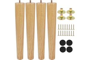 Zythrem Wooden Furniture Legs 30cm/12inch Solid Wooden Sofa Bed Legs Set of 4 Wood Chair Leg Straight Tapered Replacement Sofa Feet with Mounting Plate, M8 Screws and Anti-Slip Pads for Couch Table