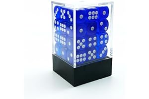 BESCON DICE Bescon Würfel w6 12mm 36er Brick Box, 12mm Six Sided Die (36) Block of Dice, Durchsichtige Royal Blau m/weiße